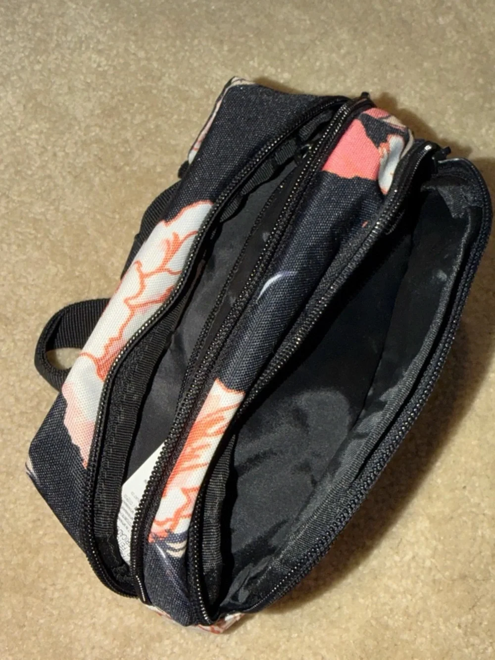 Floral Black and Pink Canvas Cosmetic Pouch